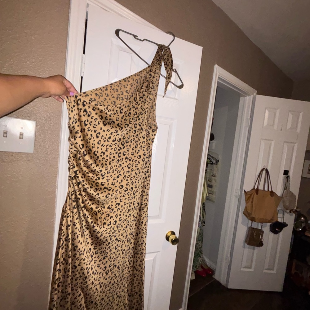 Target Tan Leopard One-Shoulder Dress